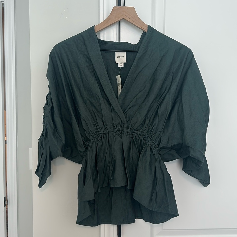 Anthropologie Maeve Ruched Peplum Top Sizs XXS